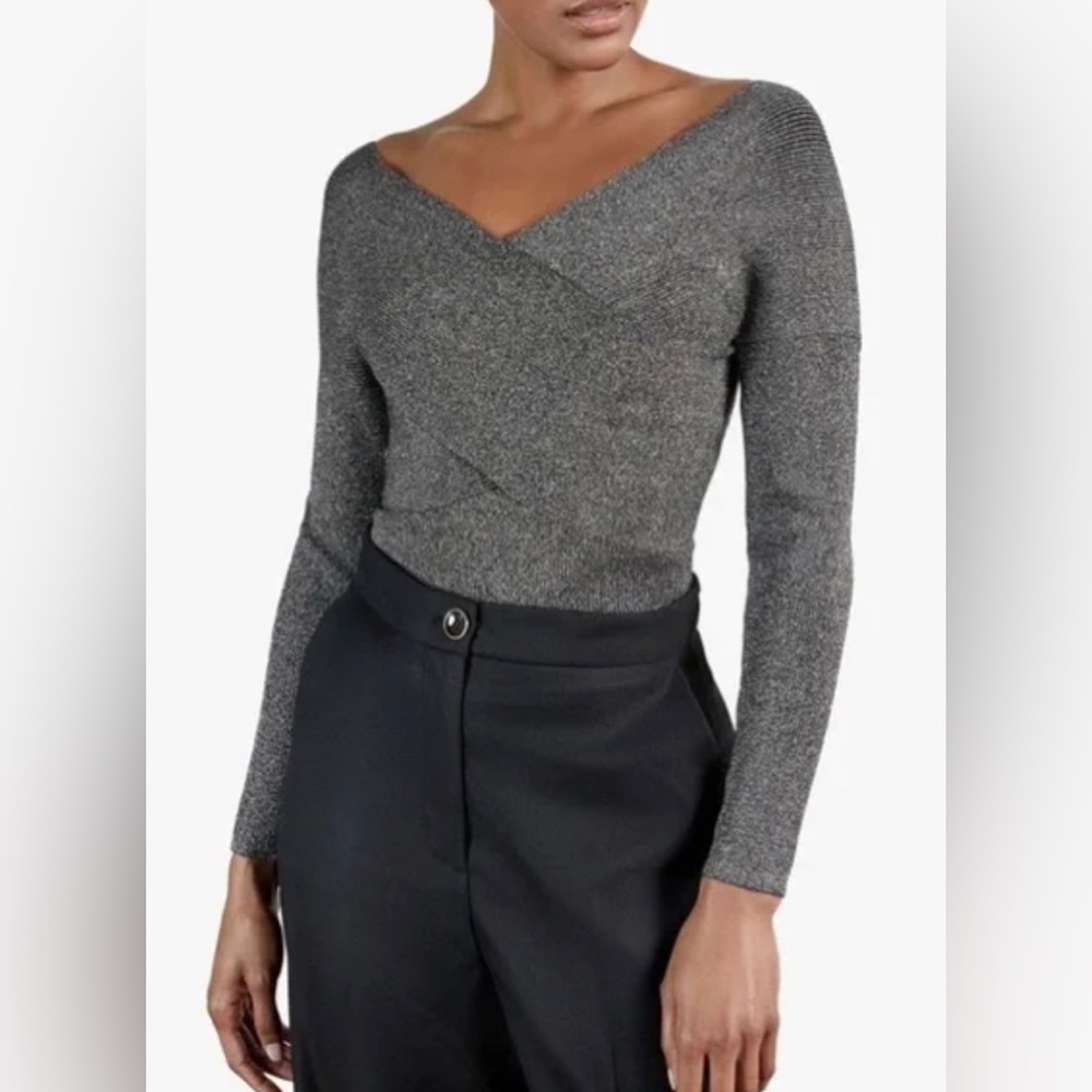 TED BAKER Kyyraa Off The Shoulder Long Sleeve Sparkle Knitted Top